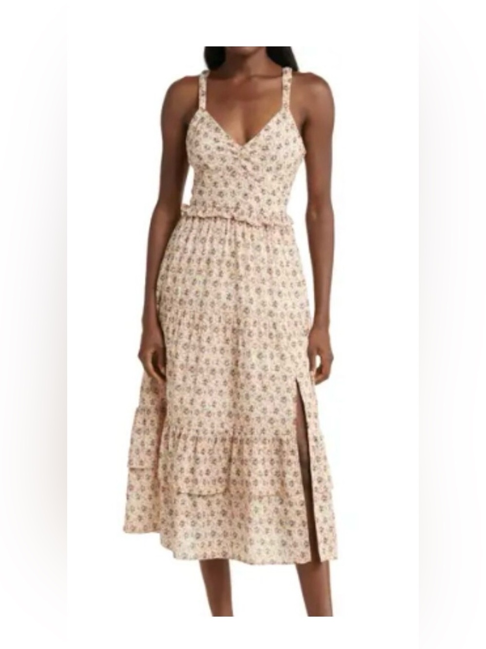 PAIGE Pink Floral V-Neck Spaghetti-Strap Tiered Maxi Dress